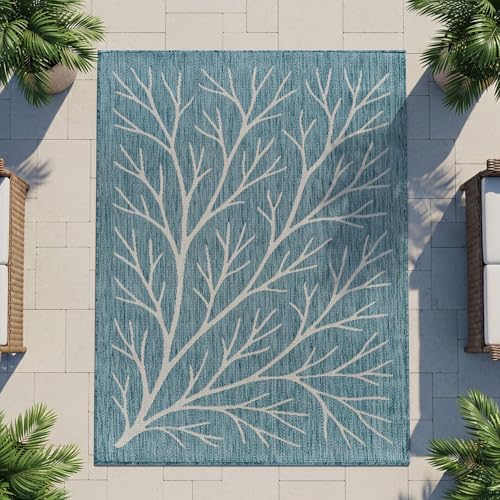 Washable Indoor Outdoor Rug 6x9 Modern Area Rugs Branch Pattern Non Shedding Waterproof Easy Clean Patio Deck Porch Living Room Bedroom Garden RV (54 Sq Ft)