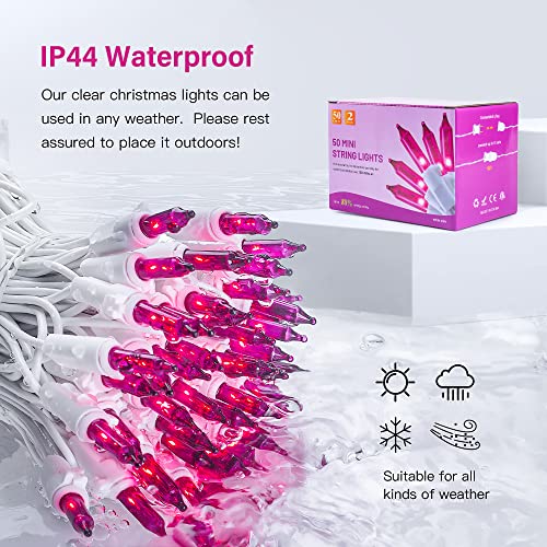 2PACK 50 Count 13ft Pink Purple Halloween Lights with White Wire (13 Foot)