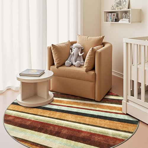 5ft Round Rug Modern Striped Mat Washable Circle Rug (19.63 Sq Ft)