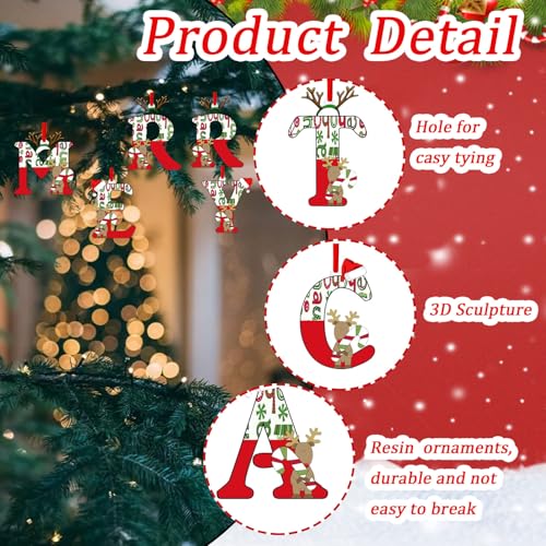 14 Pcs Christmas Ornaments Cute 2D Acrylic Merry Christmas Alphabet Christmas Decorations for Tree with Elk Hat Design Hanging Ornaments DIY Decor for Home Winter Party Holiday