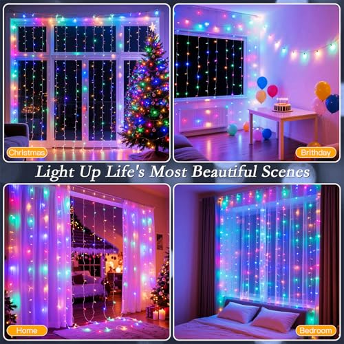 300 LED Multicolor Rainbow Curtain String Lights 9.8x9.8FT