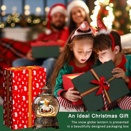 Christmas Village Snow Globe Water Lantern with Snowman and Train Scene Battery Operated or USB Powered Musical Lighted Holiday Decoration for Tabletop Display for Family and Friends