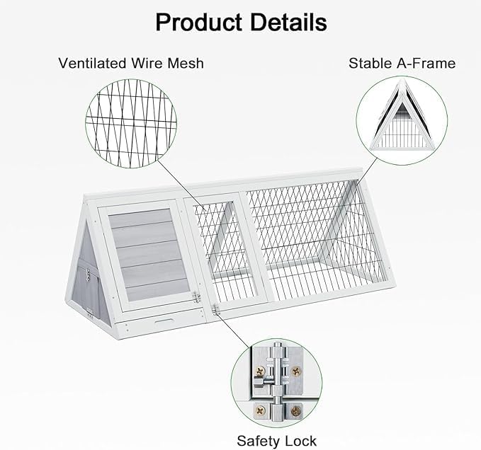 Chicken Coop for 2 Chickens Small Rabbit Hutch Quail Coop Wooden Bunny Cages Outdoor Chicken House w/Ventilating Wire (Wood) (Grey)
