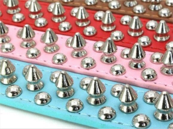 Spiked Dog Collar Soft Pu Leather Mushrooms Rivet Spike Studded Puppy Adjustable Pet Collars for Small Breeds (L, Hot Pink)