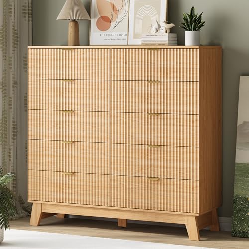 Fluted Dresser for Bedroom with 10 Drawers