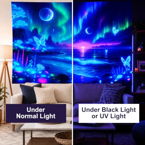 Blacklight Tapestry Galaxy Butterfly UV Wall Art 78 x 59 Inch