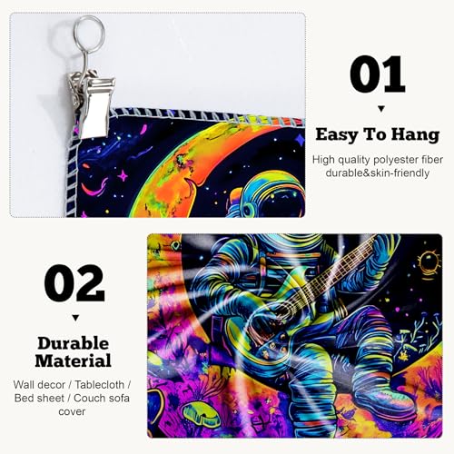 Blacklight Space Astronaut Tapestry UV Reactive Galaxy Planet Glow in Dark Tapestries Black Light Poster Neon Wall Hanging Art for bedroom Living Room