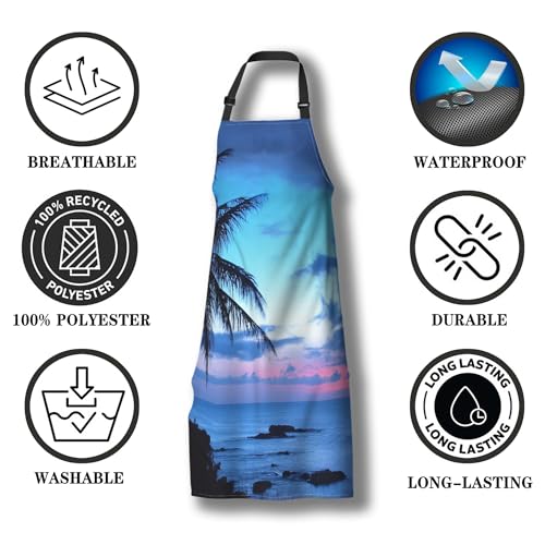 Kitchen Aprons for Men Hawaii Beach Blue Sunset Apron for Women for Cooking Restaurant BBQ Painting Crafting Gardening 27”