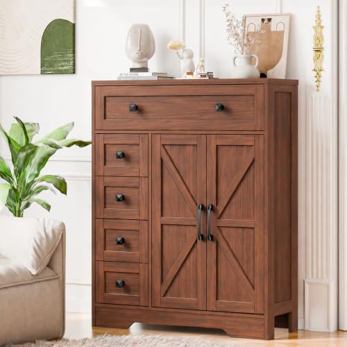 Farmhouse Storage Cabinet with 2 Doors and 5 Drawers