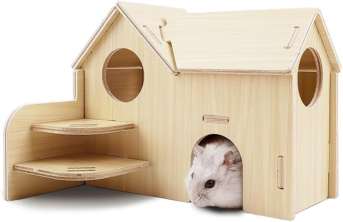 Hamster House - Double-Decker Hut With Slide, Guinea Pig Castle, Small Animal Habitat Decor, Cage Accessories