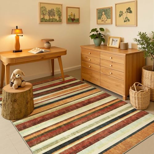 5x7 Area Rug Modern Striped Washable Living Room Rug (35 Sq Ft)
