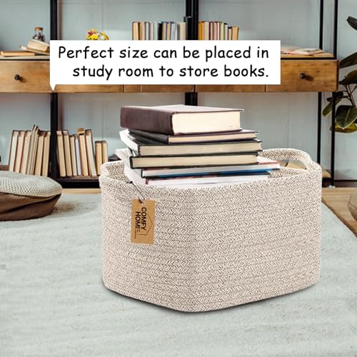 Cotton Rope Woven Basket with Handles for Shelves