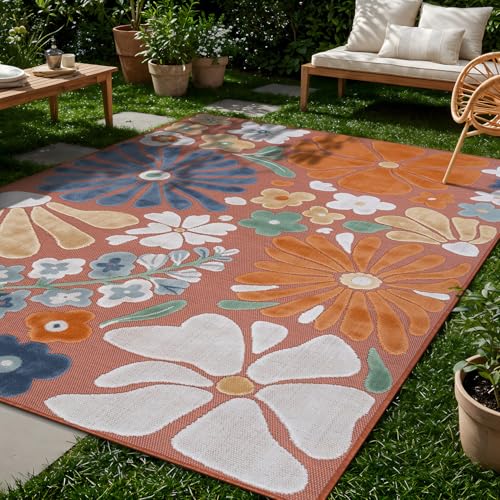Outdoor Rug 9x12 Large Modern Floral Tropical Area Rugs for Outdoor and Indoor Patio Easy to Clean Non Shedding Living Room Porch Garden Washable Outside Carpet (108 Sq Ft)