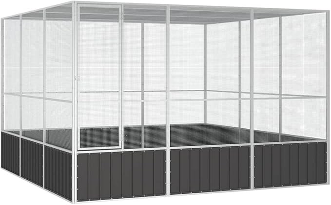Metal Steel Large Bird Cage for Budgies, Pigeons, Galvanized Steel Birdcage Aviary House, 119.1"x127.8"x83.3", Anthracite,-671