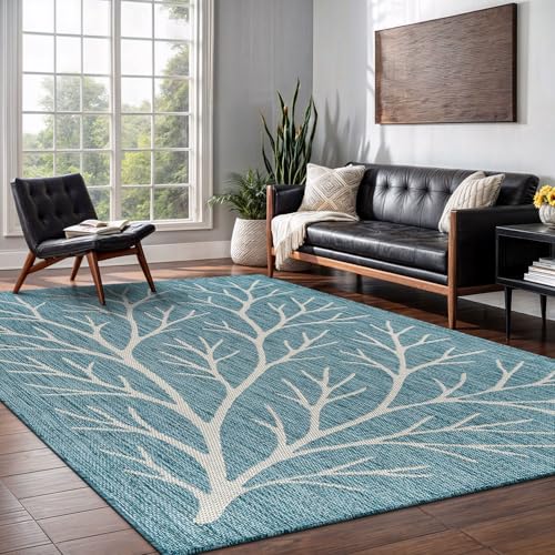 Washable Indoor Outdoor Rug 6x9 Modern Area Rugs Branch Pattern Non Shedding Waterproof Easy Clean Patio Deck Porch Living Room Bedroom Garden RV (54 Sq Ft)