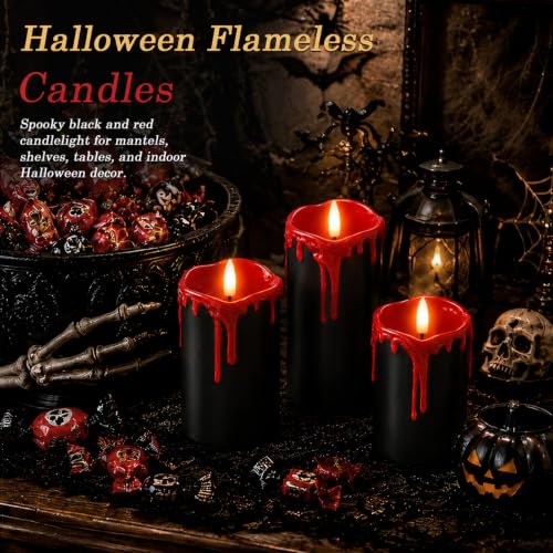 Black Red Drip Real Wax Flameless Candles