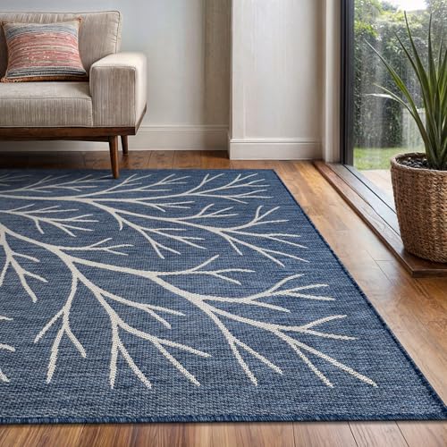 Washable Indoor Outdoor Rug 8x10 Modern Area Rugs Branch Pattern Non Shedding Waterproof Easy Clean Patio Deck Porch Living Room Bedroom Garden RV (80 Sq Ft)