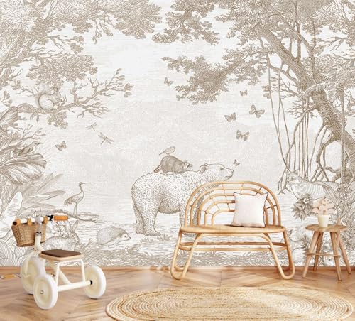 Beige Jungle Peel and Stick Wallpaper Safari Murals for Nursery