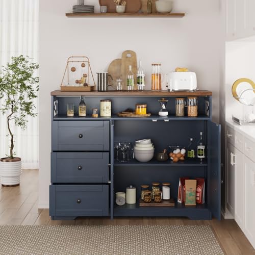 Farmhouse Buffet Cabinet with Drawers & Open Shelf