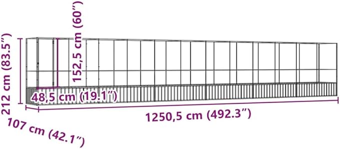 Large Metal Heavy Duty Walk-in Aviary Cage with Extension, Ample Activity Space Bird Cage with Lockable Door Also for Chickens and Rabbits, Silver 492.3"x42.1"x83.5" Steel,-518