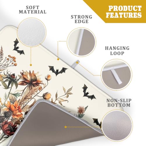 Halloween Dish Drying Mat for Kitchen Counter Cute Ghost Flowers Festival Super Absorbent Reversible Microfiber Kitchen Countertop Protector Dishes Pad Large 18x24 inch