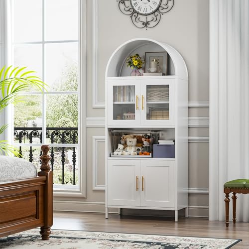 72.8 Inch Metal Pantry Cabinet with 4 Doors and Open Shelf