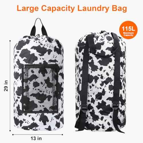 Laundry Bag Backpack Durable Laundry Bag with Shoulder Straps and Mesh Pockets Portable Laundry Hamper Dirty Clothes Bag for College