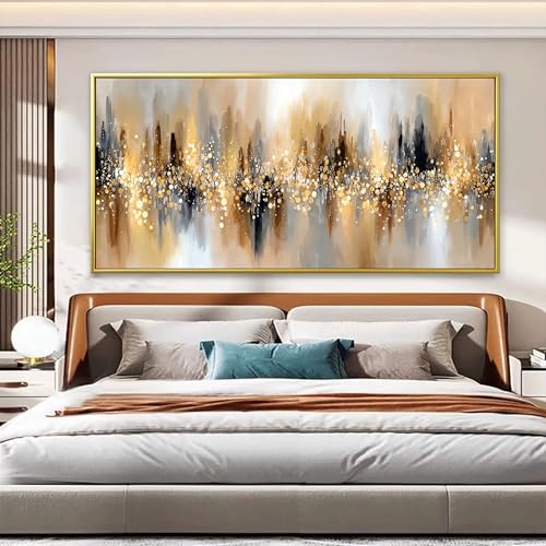 Large Gold Framed Wall Art For Living Room Abstract Wall Decor Modern Canvas Art Wall Decor 29" X 58" Painting Gold Wall Art For Bedroom Apartment Office Dining Room Home Decoration