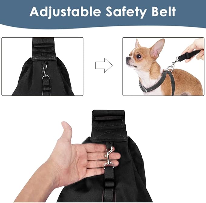 Lukovee Pet Sling, Hand Free Dog Sling Carrier Adjustable Padded Strap Tote Bag Breathable Cotton Shoulder Bag Front Pocket Safety Belt Carrying Small Dog Cat Puppy Machine Washable (Black, S)