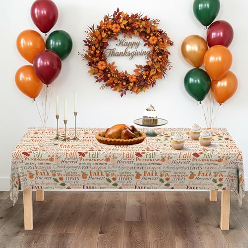 Fall Thanksgiving Tablecloth 4 Packs 54x108 Plastic Disposable Thanksgiving Table Cloth Rectangle Fall Tablecover for Holiday Dinner Party Decorations Outdoor Picnic & Baby Showers (4 Count)