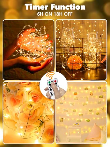 6 Pack Fairy Lights Battery Operated with Remote 120 LED 40 FT Warm White (6 Count)