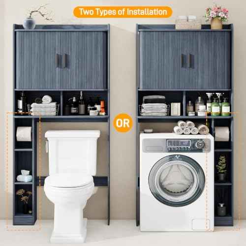 Over The Toilet Storage Cabinet with 2 Tambour Sliding Doors