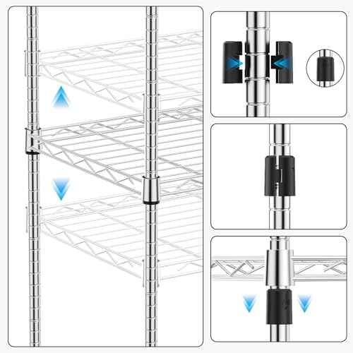 1000 lbs 4Tier Shelf Metal Storage Shelves Wire Rack Closet Organizers with Wheel for Garage Kitchen Bathroom Laundry Chrome 13.7" D x 23.6" W x 53.4" H (4 Count)