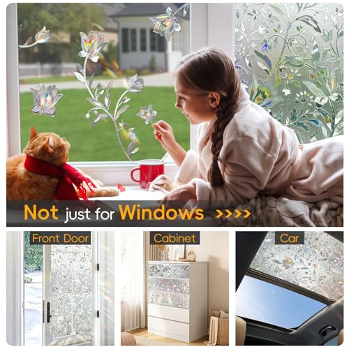 Reusable Static Cling Rainbow Window Privacy Film Decorative