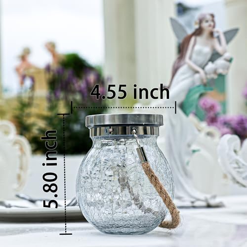 Gifts for her him 2 Pack Solar Lanterns Outdoor Waterproof Heavy Crackle Glass 30 LED Warm Firefly Lights Stainless Steel Lid 215% Solar for Women Mom Grandma Outdoor Lamps Garden Yard Decor (2 Count)