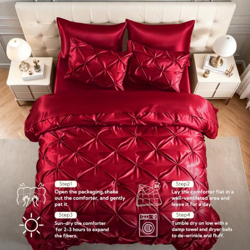Satin Queen Comforter Set Burgundy