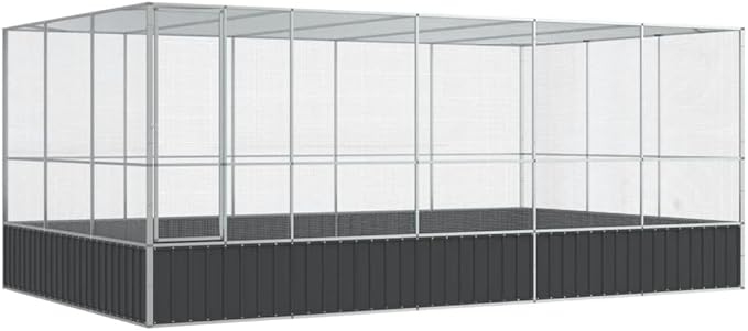 Large Metal Heavy Duty Walk-in Aviary Cage with Extension, Ample Activity Space Bird Cage with Lockable Door Also for Chickens and Rabbits, Silver 203.9"x120.9"x83.5" Steel,-417