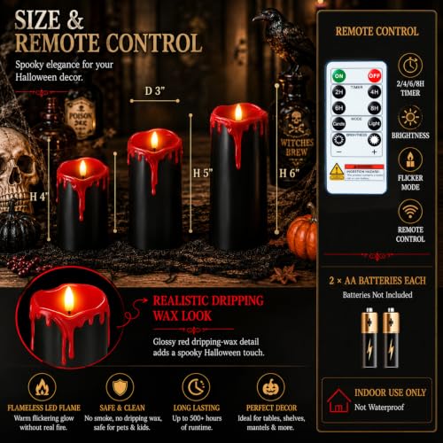 Black Red Drip Real Wax Flameless Candles