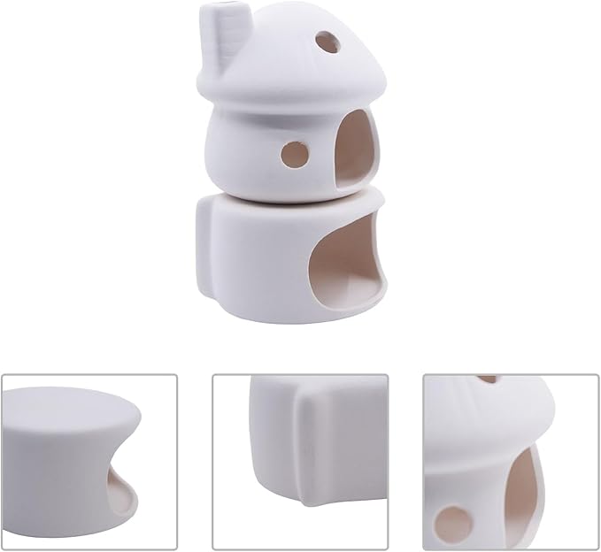 Cute Betta Fish Tank House with Cave Set, Small Mushroom Aquarium Decor Pottery Hide Habitat Hut for Betta Fish Passing or Hiding Safely(White Mushroom + Cave)