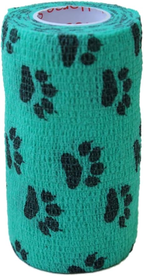 Prairie Horse Supply 3 Inch Vet Wrap Tape Bulk (Red, Yellow, Black and Black Paw Prints on Yellow, Red, Teal) (Pack of 6) Self Adhesive Adherent Adhering Flex Bandage Grip Roll for Dog Cat Pet