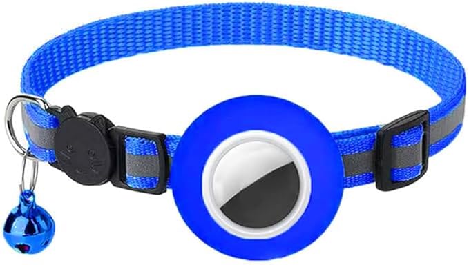Tracker-Ready Breakaway Cat Collar (No Tracker Included) - Detachable GPS Holder + Safety Bell - Adjustable Reflective Collar with Quick-Release Buckle - for AirTag/Tile Compatible(Dark Blue)