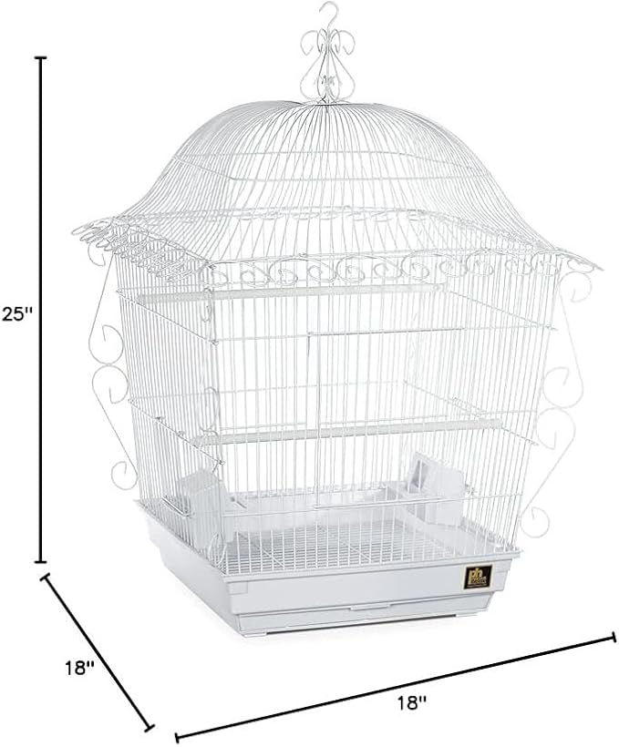 Baroque Brilliance Scrollwork Bird Cage with Intricate Design, Durable Metal Construction, Spacious Interior White