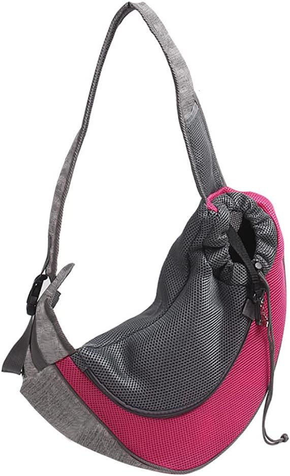 JiangYanus Dog Carrier Sling, Hand Free Drawstring Dog Papoose with Adjustable Strap, Breathable Mesh Travel Safe Puppy Sling Bag Carrier, Crossbody Satchel Dog Purse with Pocket for Outdoor Dogs Cats