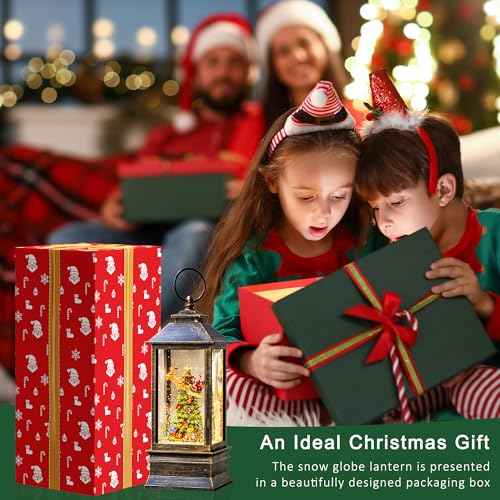 10.4" Christmas Snow Globe Flying Santa Around The Tree Water Lantern