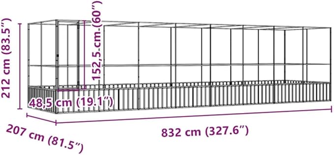 Steel Aviary with Extension, Large Bird Cage with Lockable Door, Aviary Spacious and Versatile Cage Ideal for Parakeets, Parrots, Lovebirds, Cockatiels, Pigeons, 327.6"x81.5"x83.5",-283