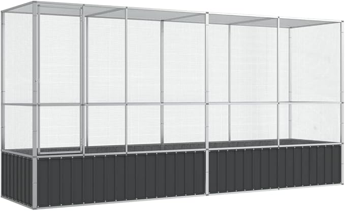 Large Metal Heavy Duty Walk-in Aviary Cage with Extension, Ample Activity Space Bird Cage with Lockable Door Also for Chickens and Rabbits, Silver 164.8"x42.1"x83.5" Steel,-514