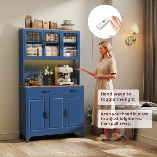 74.8" Tall Metal Pantry Cabinet with Charging Station & LED Light