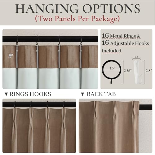 RustBrown Linen Pinch Pleated Curtains 100 Inches Long Heavy Duty Thermal Insulated Extra length Burg for Dining Room Total Blackout 48 (2 Count)