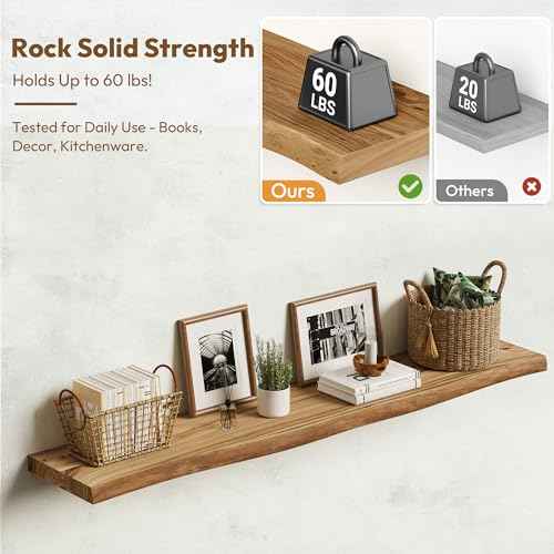 Wood Floating Shelves Live Edge 48” Set of 1