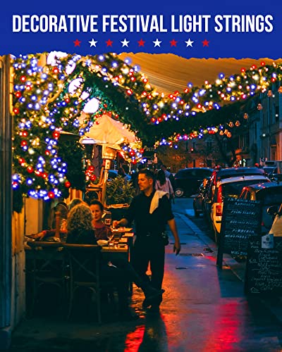 Red White Blue Battery Operated Mini String Lights 2 Pack 18 Feet 50 LED (50 Count)
